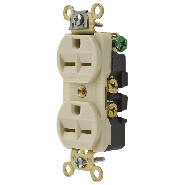 Hubbell Wiring Device-Kellems Straight Blade Devices, Receptacles, Duplex, Specification Grade, 2-Pole 3-Wire Grounding, 15A 250V, 6-15R, Ivory, Single Pack HBL5652I